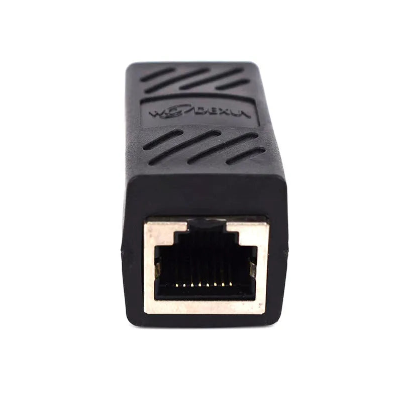 Black rotating RJ45 network cable butt joint extender adapter for Ethernet connections