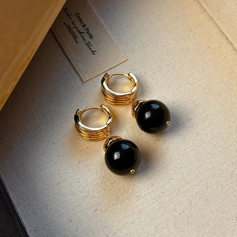Tigereye geometric stud earrings with gold plating in brown and black colour options