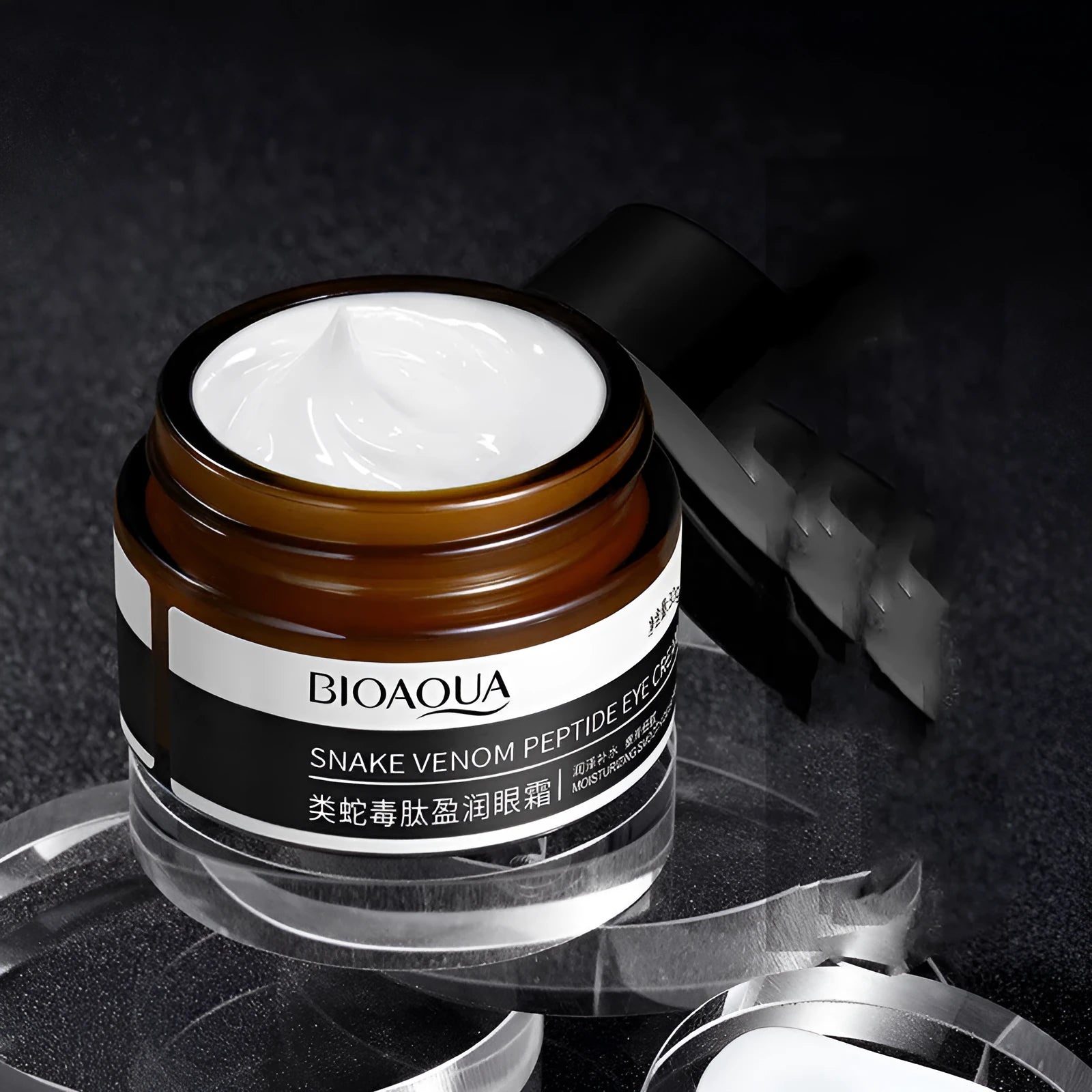 30g jar of peptide firming eye cream for reducing dark circles and moisturising.