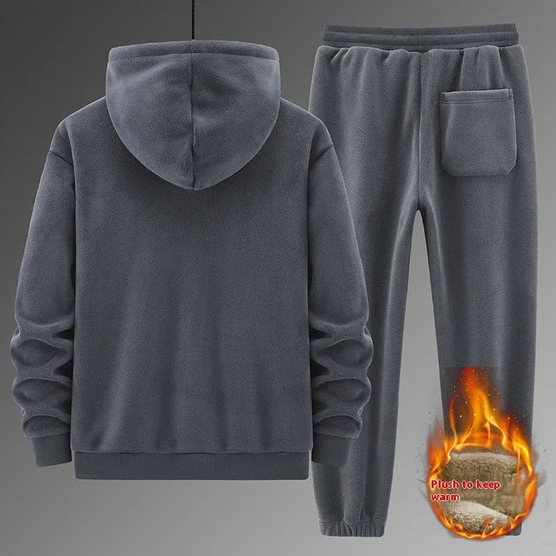 Cashmere hooded sweater and cotton pants casual sports suit set shown in grey