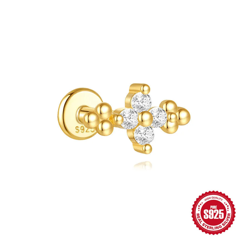 S925 sterling silver geometric star earrings with embedded moon and diamond detail in a gold colour.