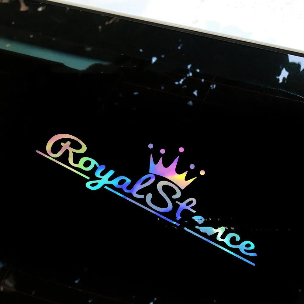 Reflective crown design vinyl car sticker in black, white or colour, measuring 30cm by 12cm.