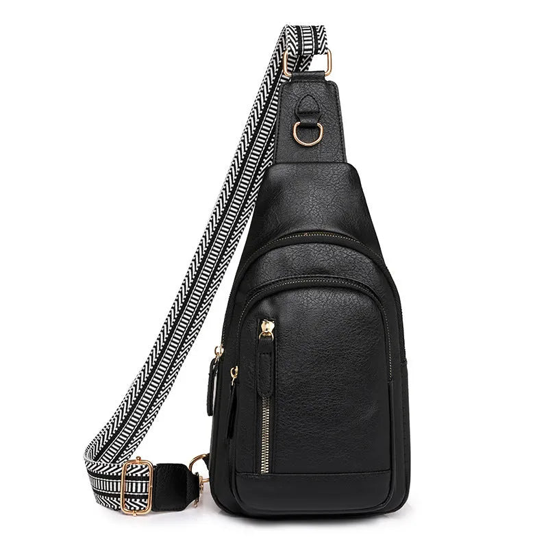 Women's soft PU leather crossbody bag in street trend style with open pocket and internal compartments