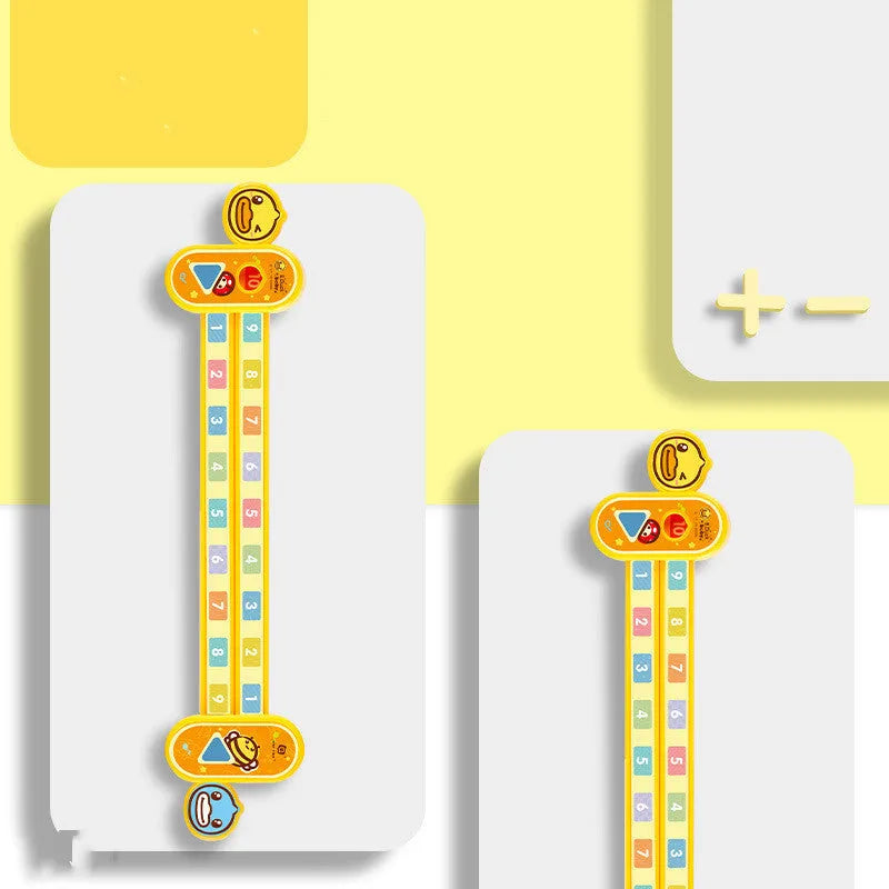 Yellow plastic cartoon digital decomposition ruler for children's learning, measuring 24.5cm long