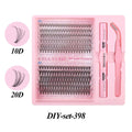 DIY single cluster individual false eyelashes set on white background, showing thick mixed split type artificial fibre lashes.