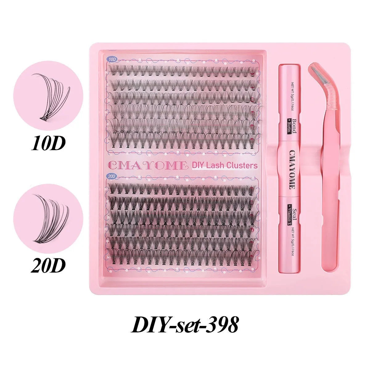 DIY single cluster individual false eyelashes set on white background, showing thick mixed split type artificial fibre lashes.
