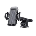 Black car phone holder made of ABS plastic and EVA foam for 4 to 7 inch mobile phones.