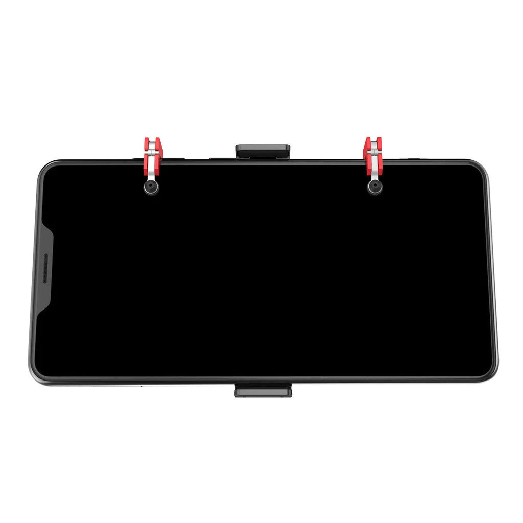 Black mobile phone gaming trigger bracket with adjustable clamp and metal trigger mechanism
