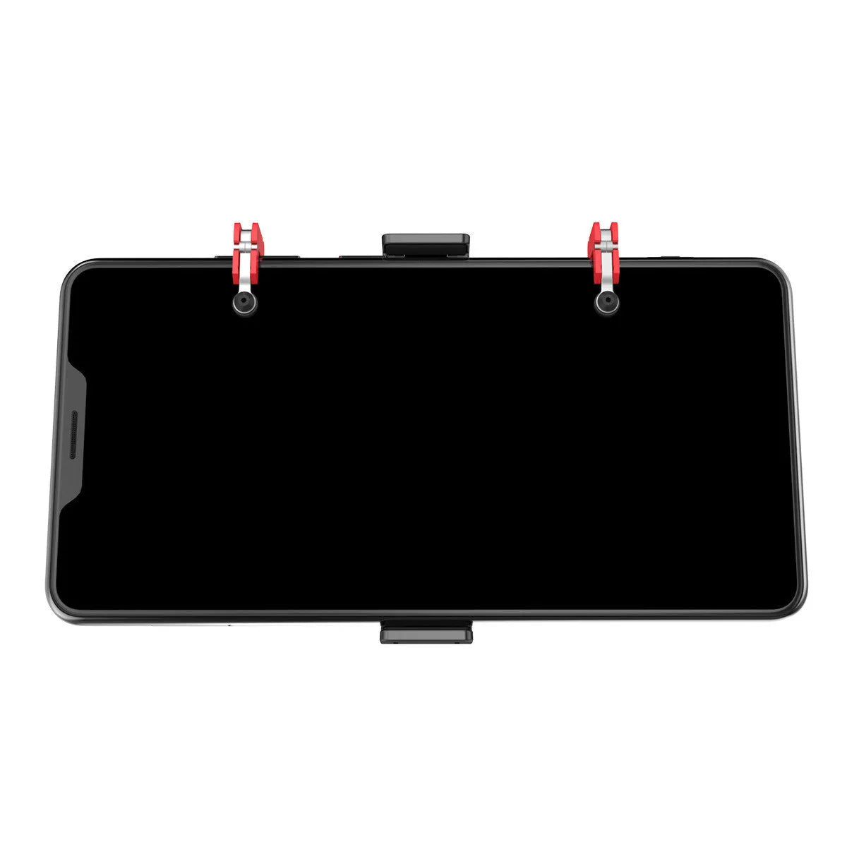 Black mobile phone gaming trigger bracket with adjustable clamp and metal trigger mechanism