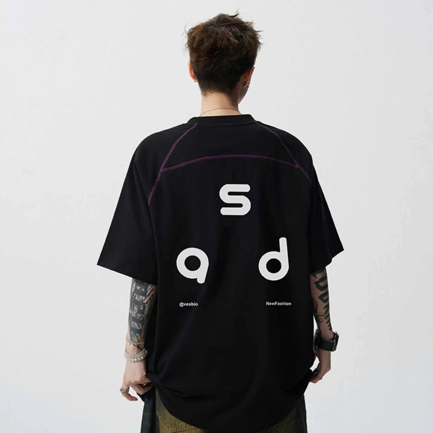 Cotton letter print t-shirt in black and white colours showing front design and round neckline