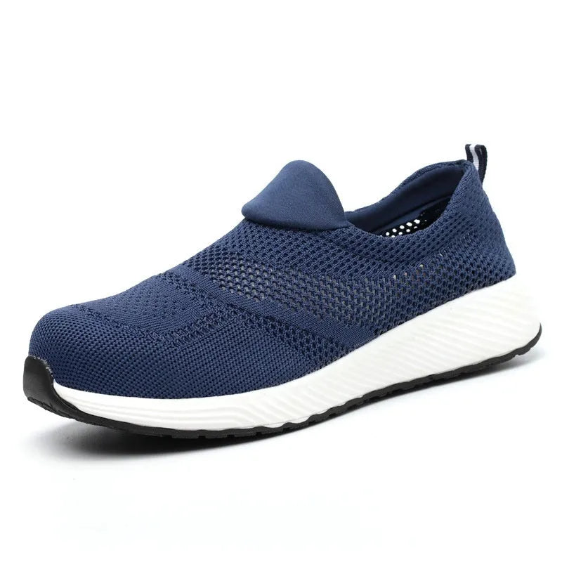 Men's black steel toe work shoes with mesh upper for industrial protection