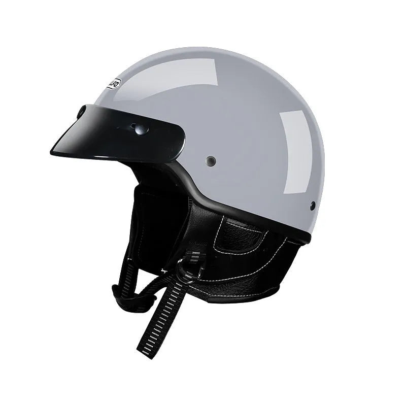 Retro open face motorcycle helmet in ivory white colour with ABS construction
