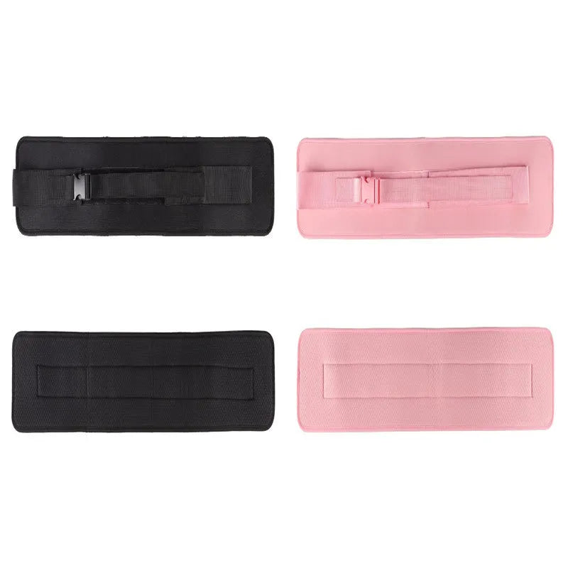 Black and pink weight-bearing hip bridge training belt for dumbbell barbell exercises with lumbar support