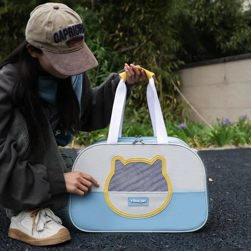 Foldable cat backpack carrier in Oxford cloth with breathable design and 15 Jin capacity