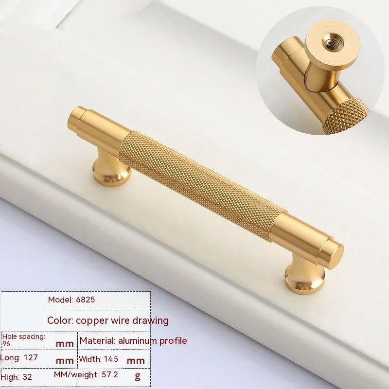 Brushed brass aluminium wardrobe handle for furniture with four hole spacing options