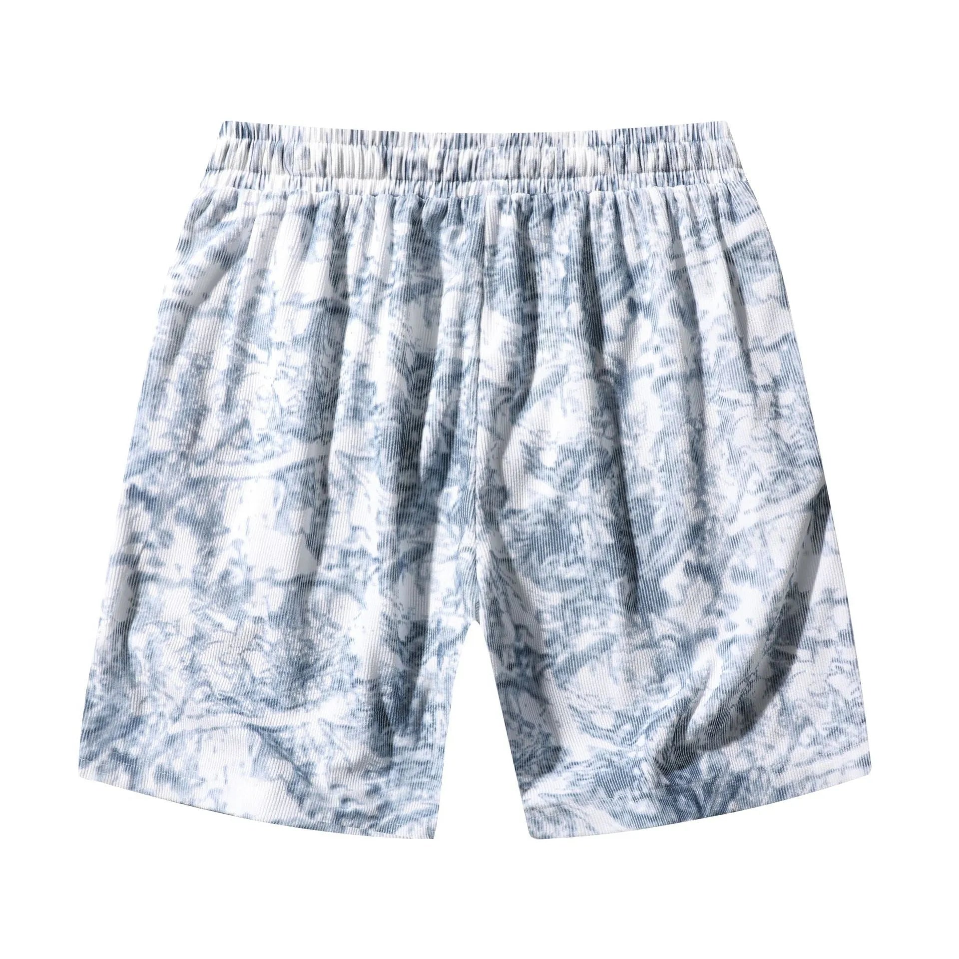 Men's straight-leg corduroy camouflage shorts in black, shown on a model.