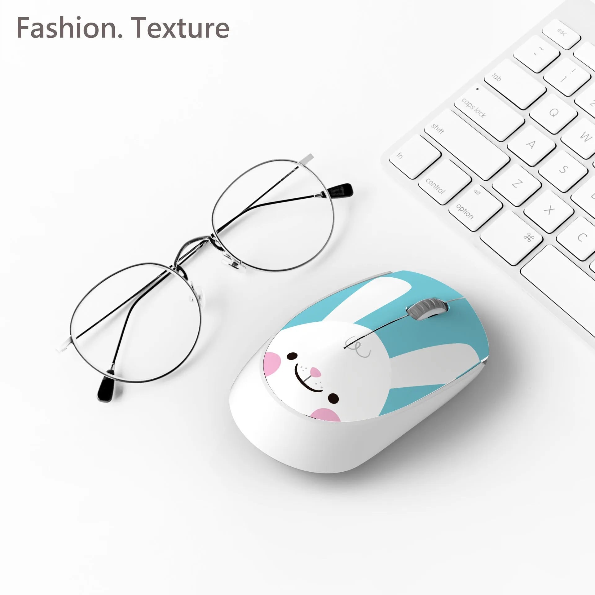 Mini USB wireless mouse for laptop in cartoon animal design colours like blue rabbit and yellow tiger.