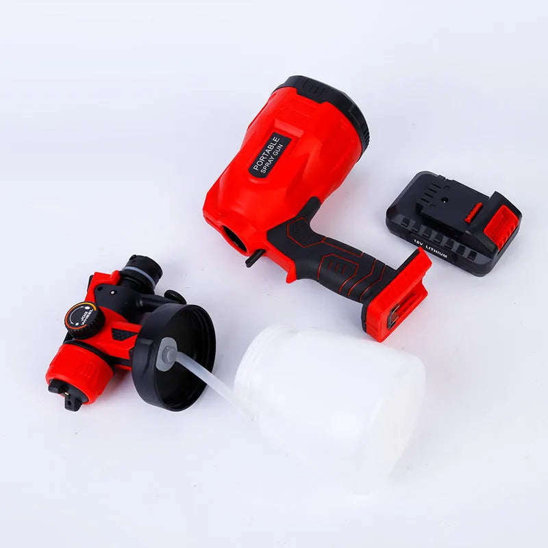 Blue cordless paint spray gun with 800ml tank and lithium battery