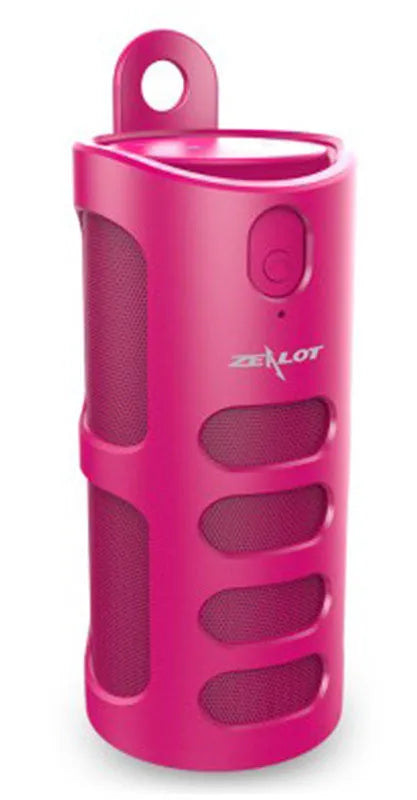 Compact portable Bluetooth speaker in black, blue, or red colours showing dimensions