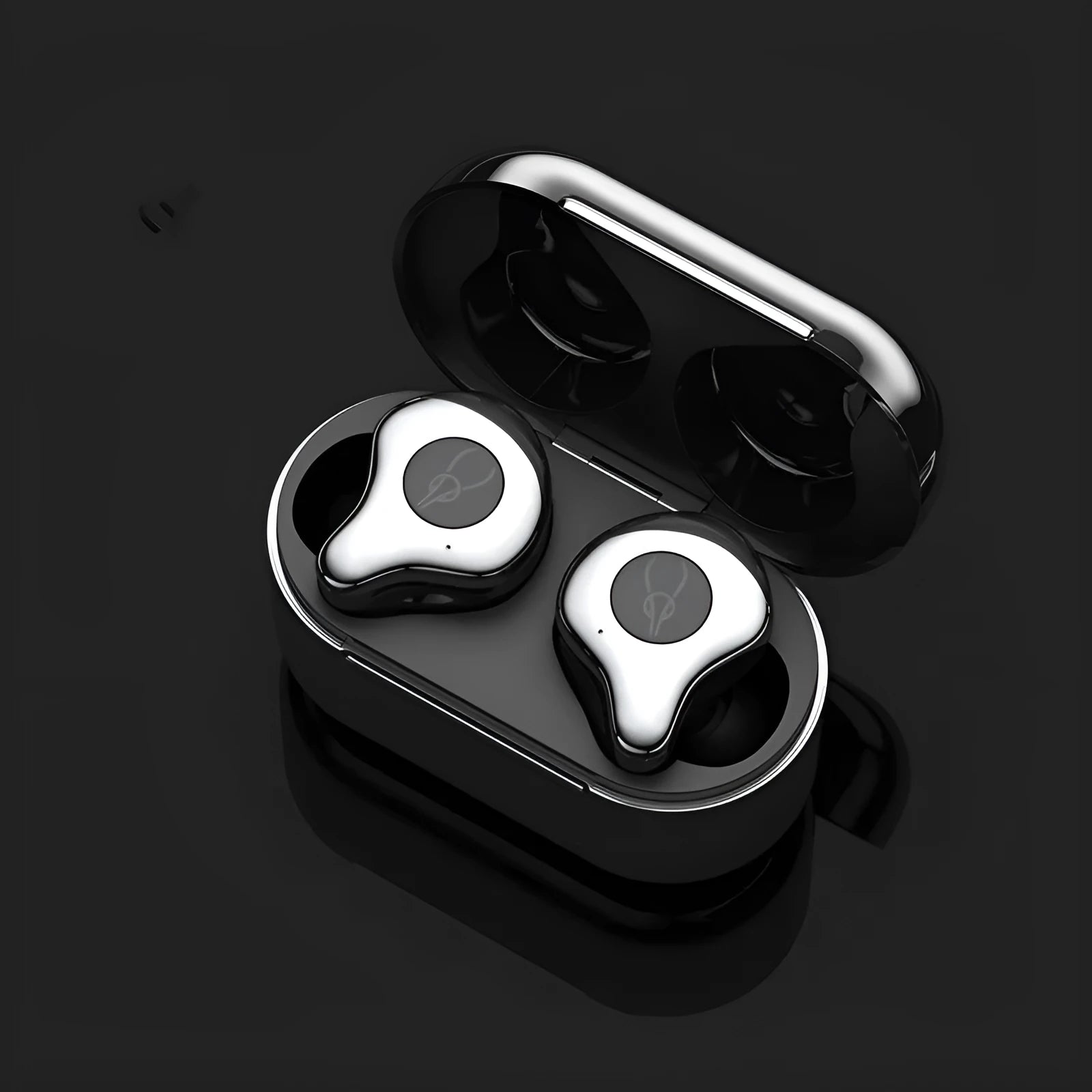 Wireless Bluetooth TWS earbuds in a charging case, showing colour options: Coffee, Coppery, Grey, Purple, Red, Silver.