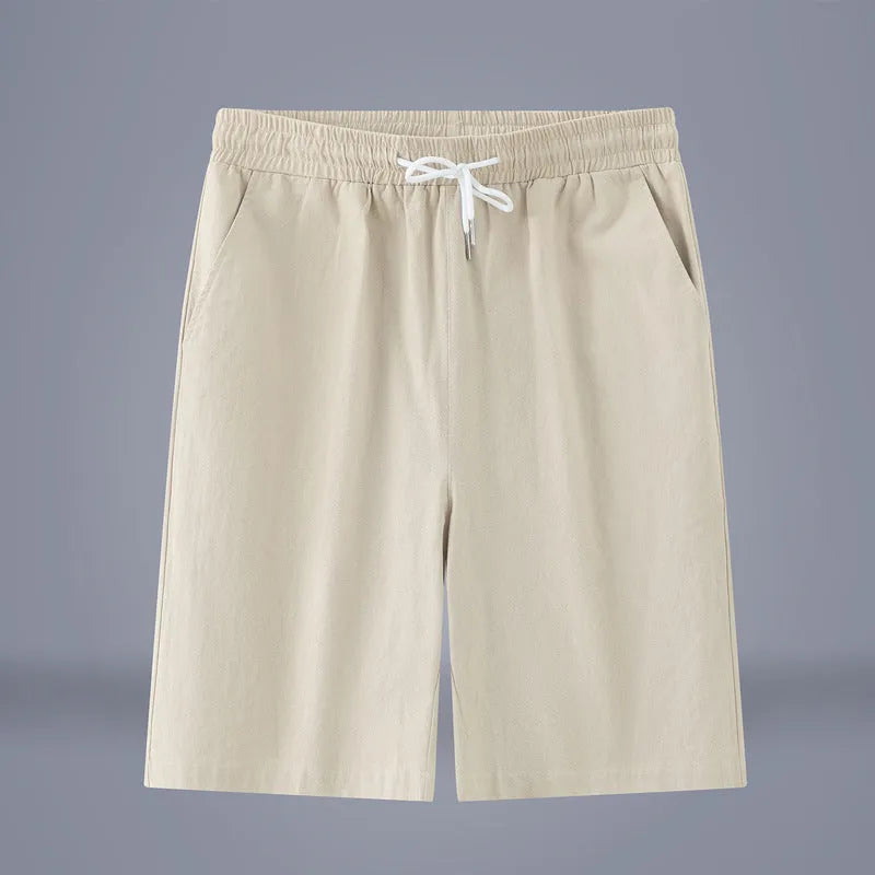 Cotton and linen solid colour cropped pants with drawstring waist in army green.