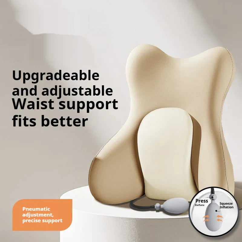 Brown ergonomic memory foam waist pad with removable cover for lumbar support.
