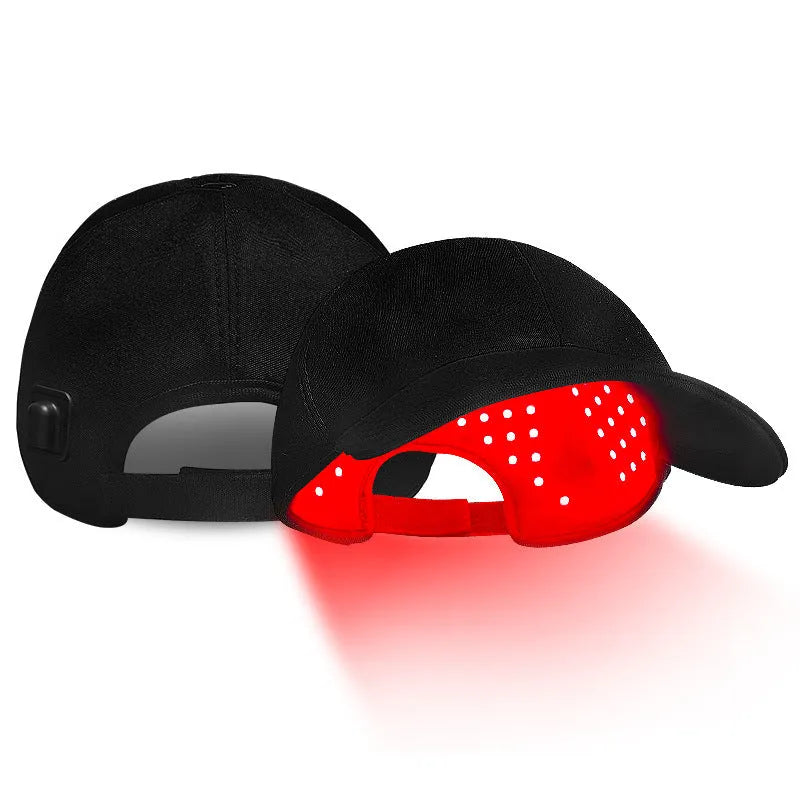 Black infrared duckbill peaked cap for hair growth therapy with LED light panels