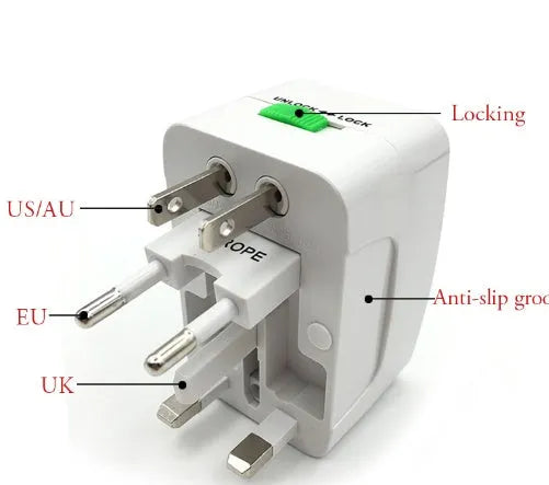 Universal travel adapter plug converter for mobile phone charging with 73x50x39mm compact size