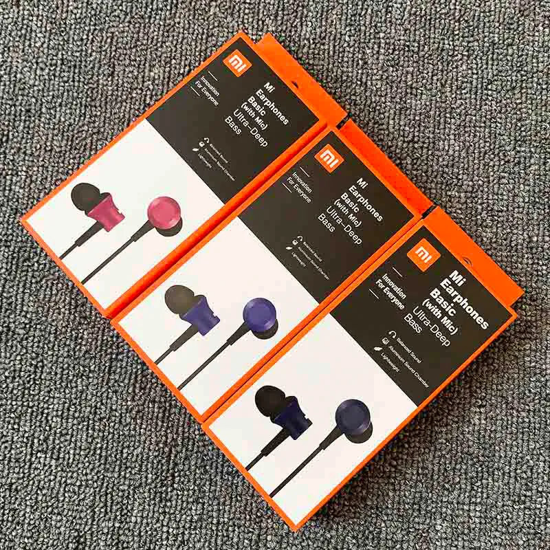Black, blue and red piston in-ear headphones with 3.5mm wired connection
