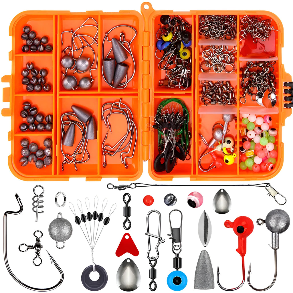 Weihe 257-piece fishing lure accessories kit in ABS storage box for Texas rigs and sea fishing