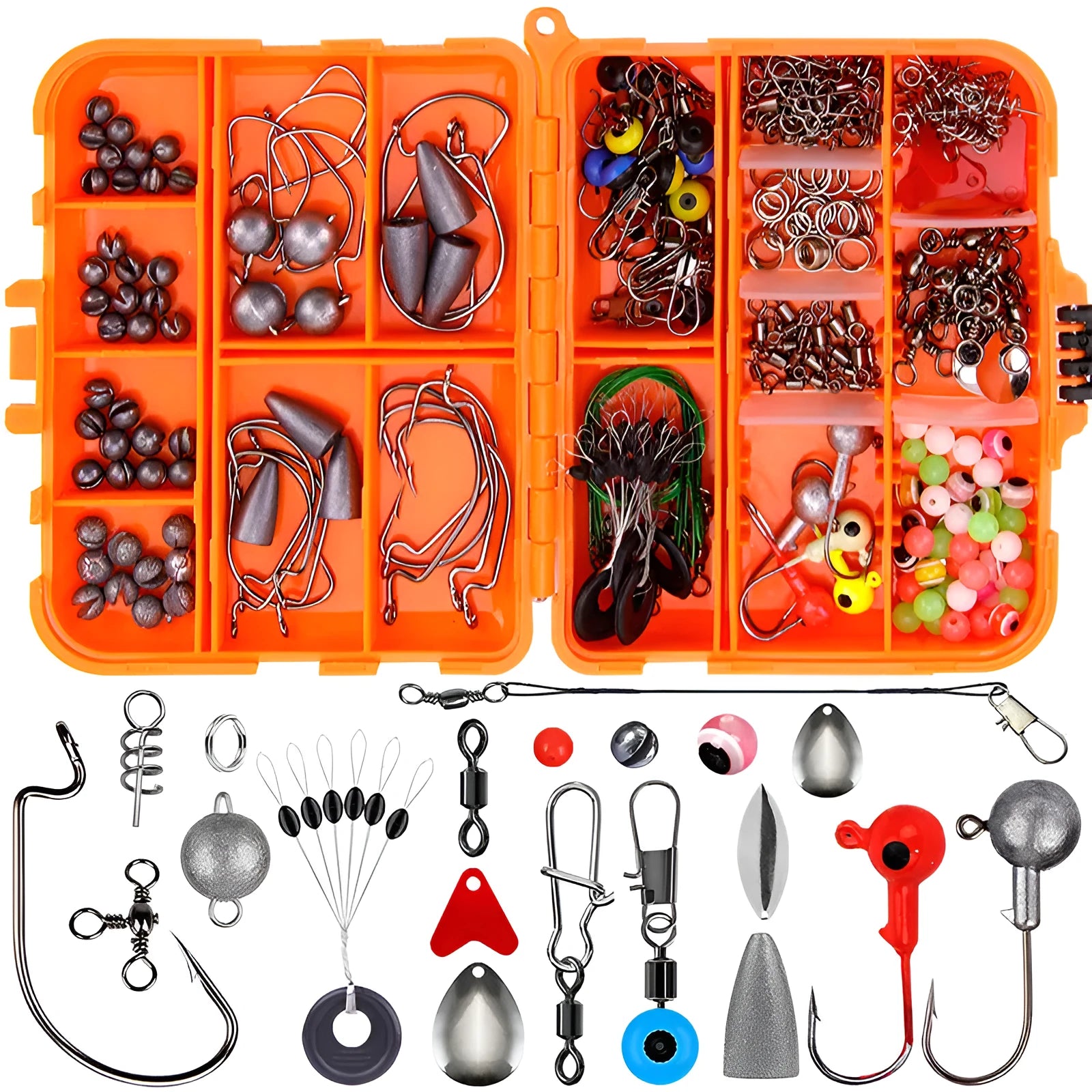 Weihe 257-piece fishing lure accessories kit in ABS storage box for Texas rigs and sea fishing