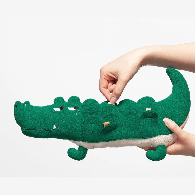 Green plush toy dog soft animal companion measuring 35cm by 18cm