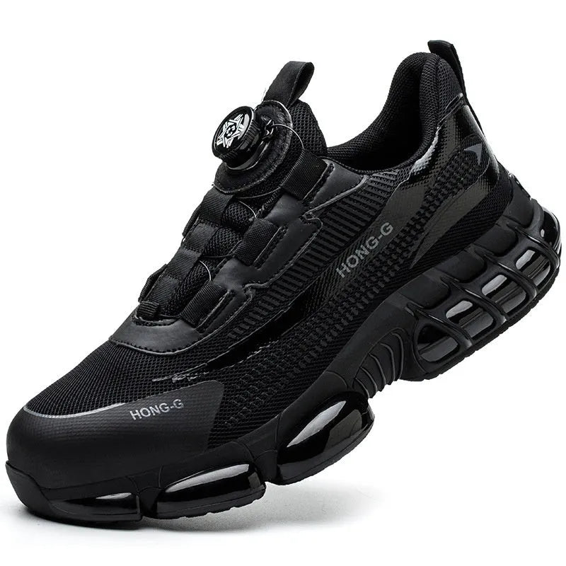 Men's lightweight safety work shoes with steel toe caps in black, grey and blue colour options