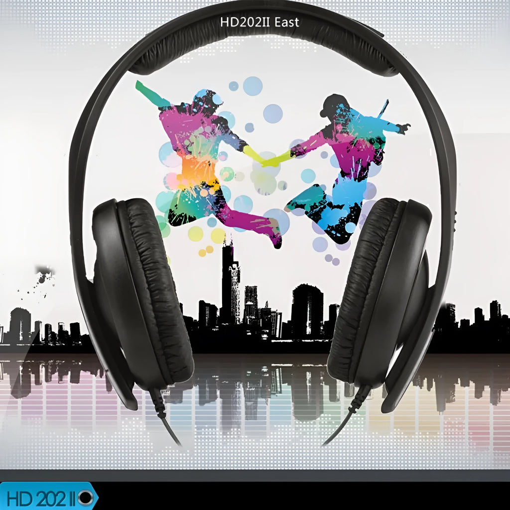 Black head mounted stereo headphones with microphone and 3.5mm plug