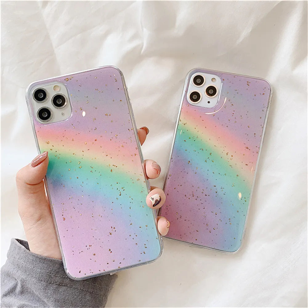 Rainbow gradient stripe pattern TPU phone case for iPhone in Japanese Korean style