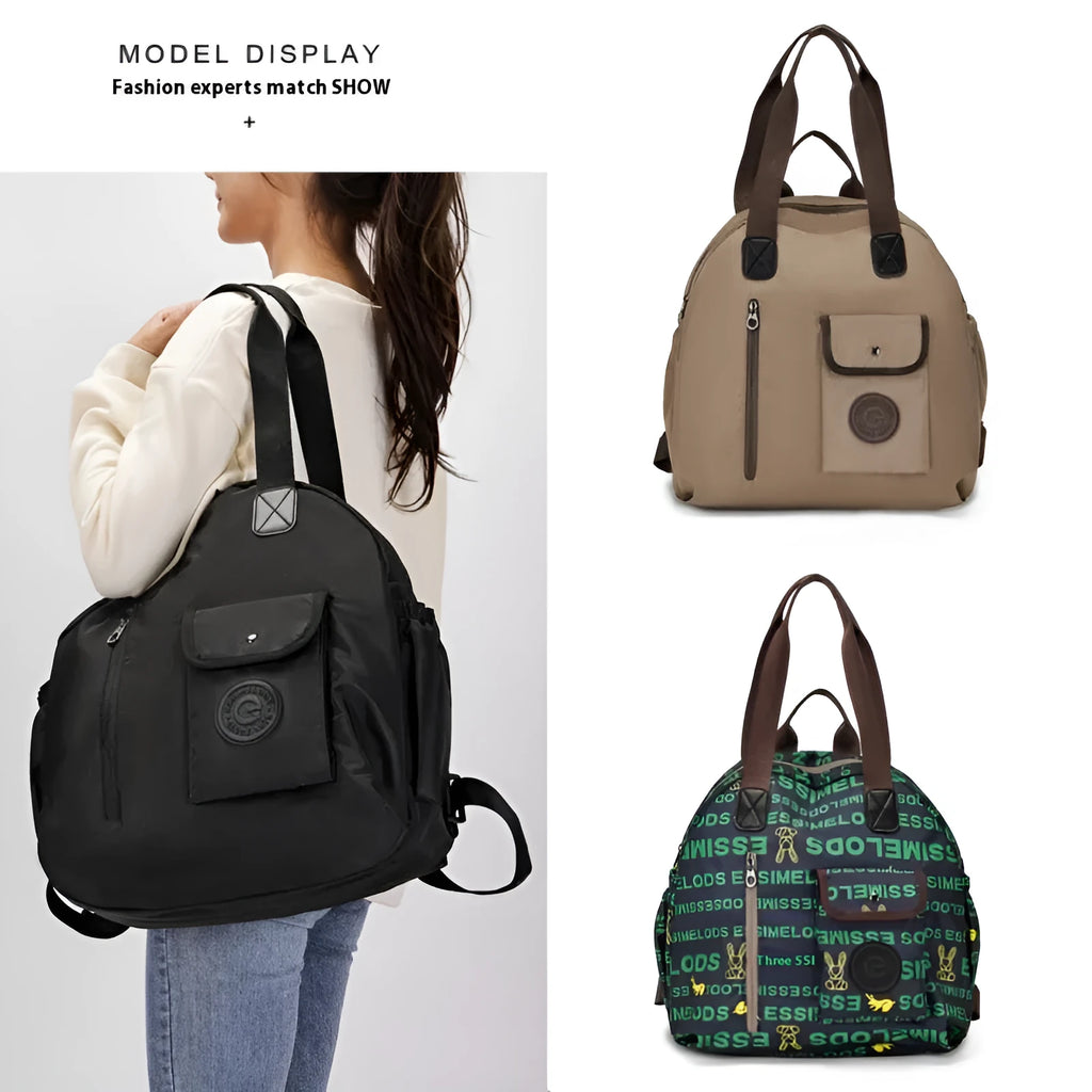 Outdoor backpack showing 48cm height dimensions with nylon material and organisational pockets