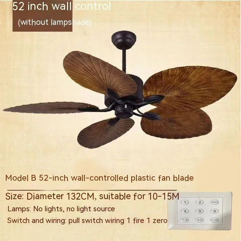52-inch retro ceiling fan light with wooden blades and integrated lighting fixtures