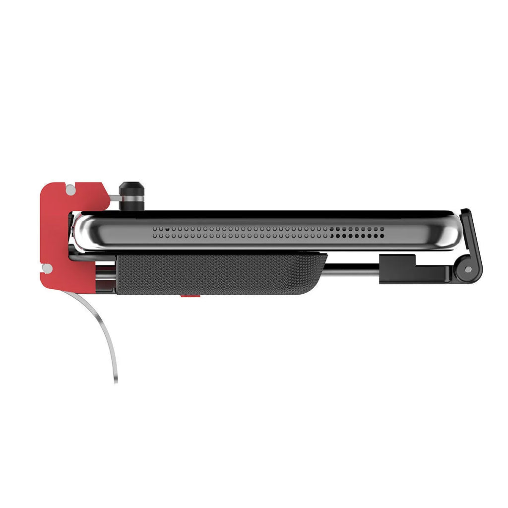 Black mobile phone gaming trigger bracket with adjustable clamp and metal trigger mechanism