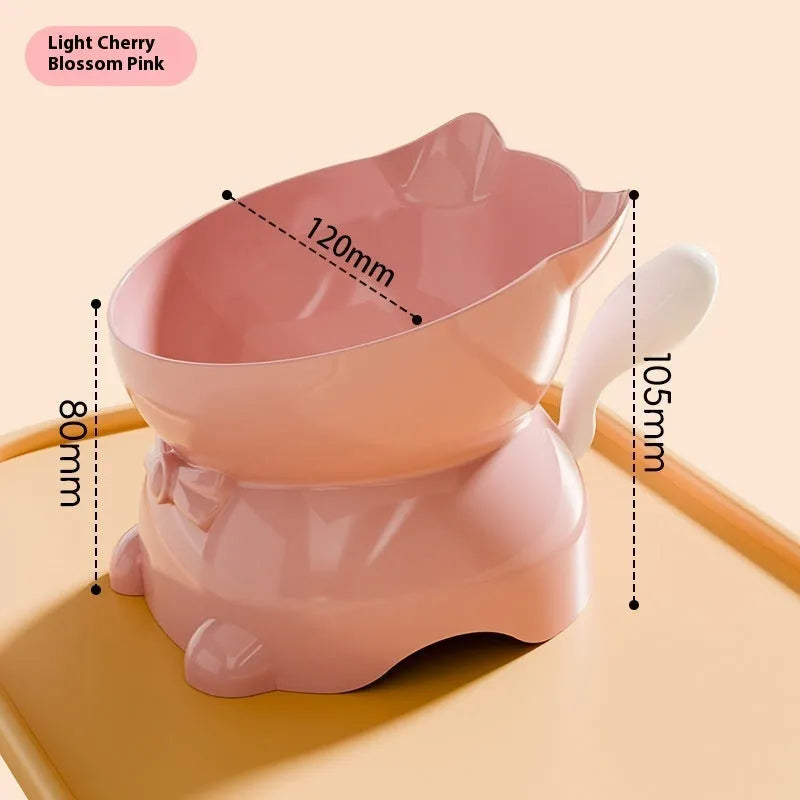 Stainless steel oblique anti-fall cat bowl in black, blue, pink, and yellow colours.