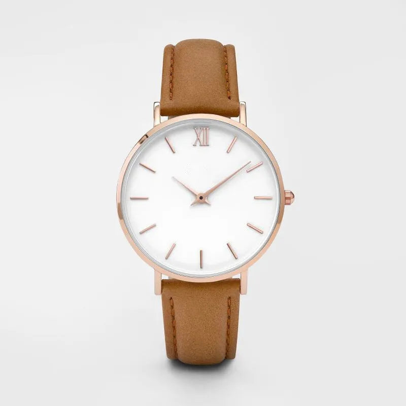 Quartz watch with square alloy case and PU leather strap in various colour options