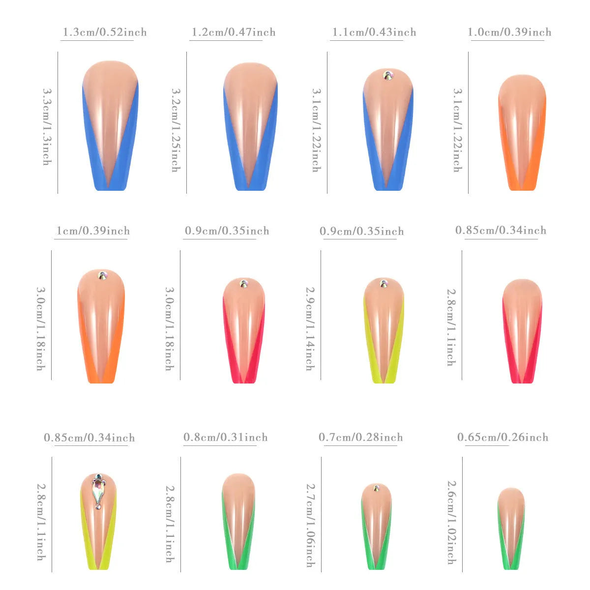 Diamond colour French nail tips with cartoon love cross heart patterns and jelly glue application kit