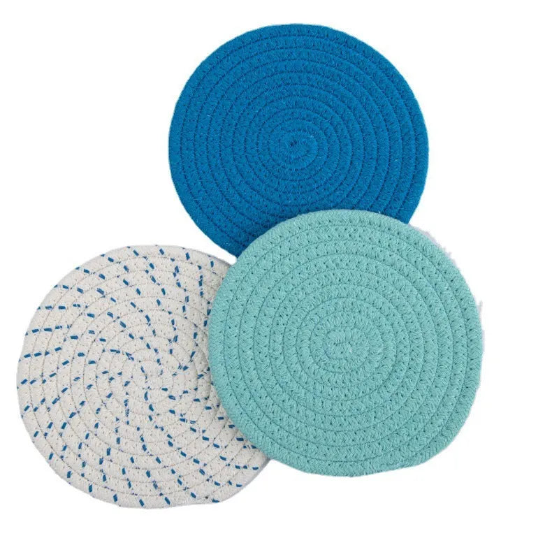 Round cotton cord coaster placemat set in modern design with 18cm diameter measurement