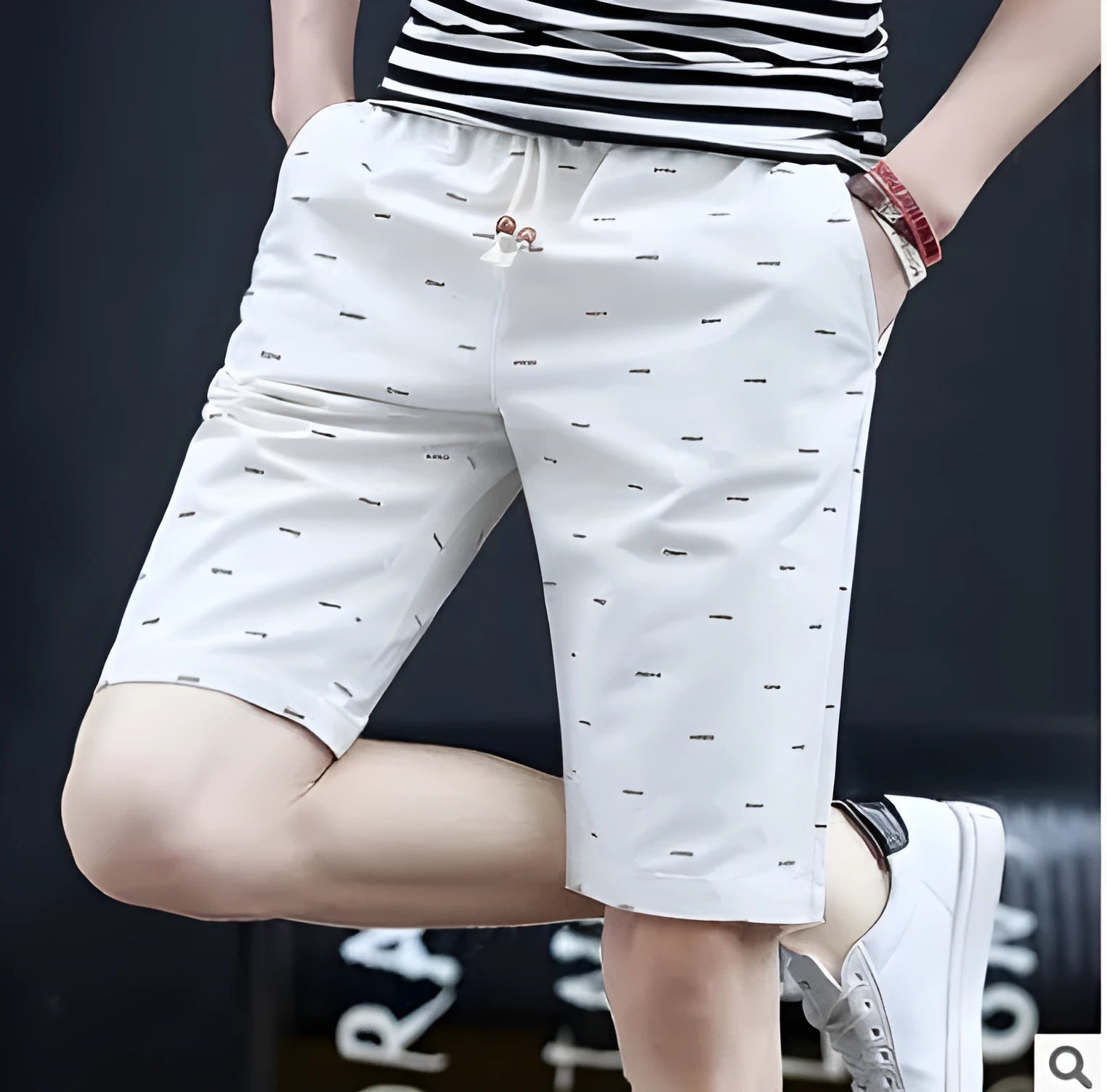 Men's thin cotton capri-length summer shorts with lace-up placket in various colours