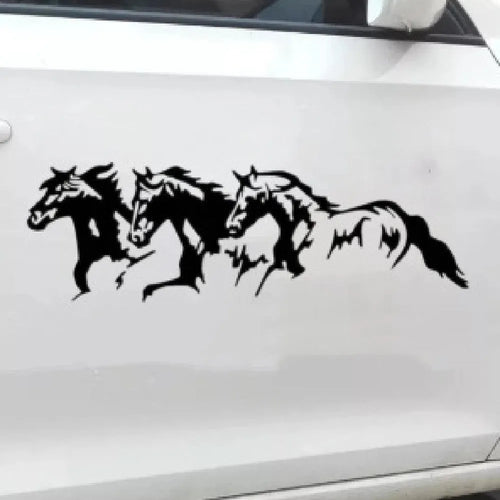 Three horses racing motif automotive decal measuring 25cm by 8cm in PET material
