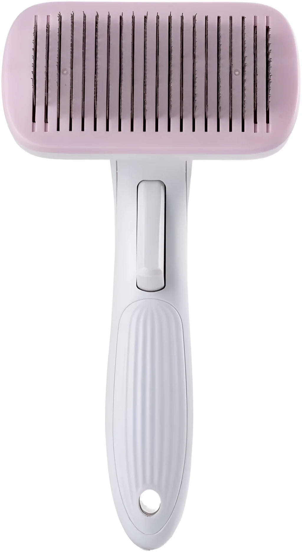 Automatic pet hair removal comb in blue, showing compact design and needle comb.