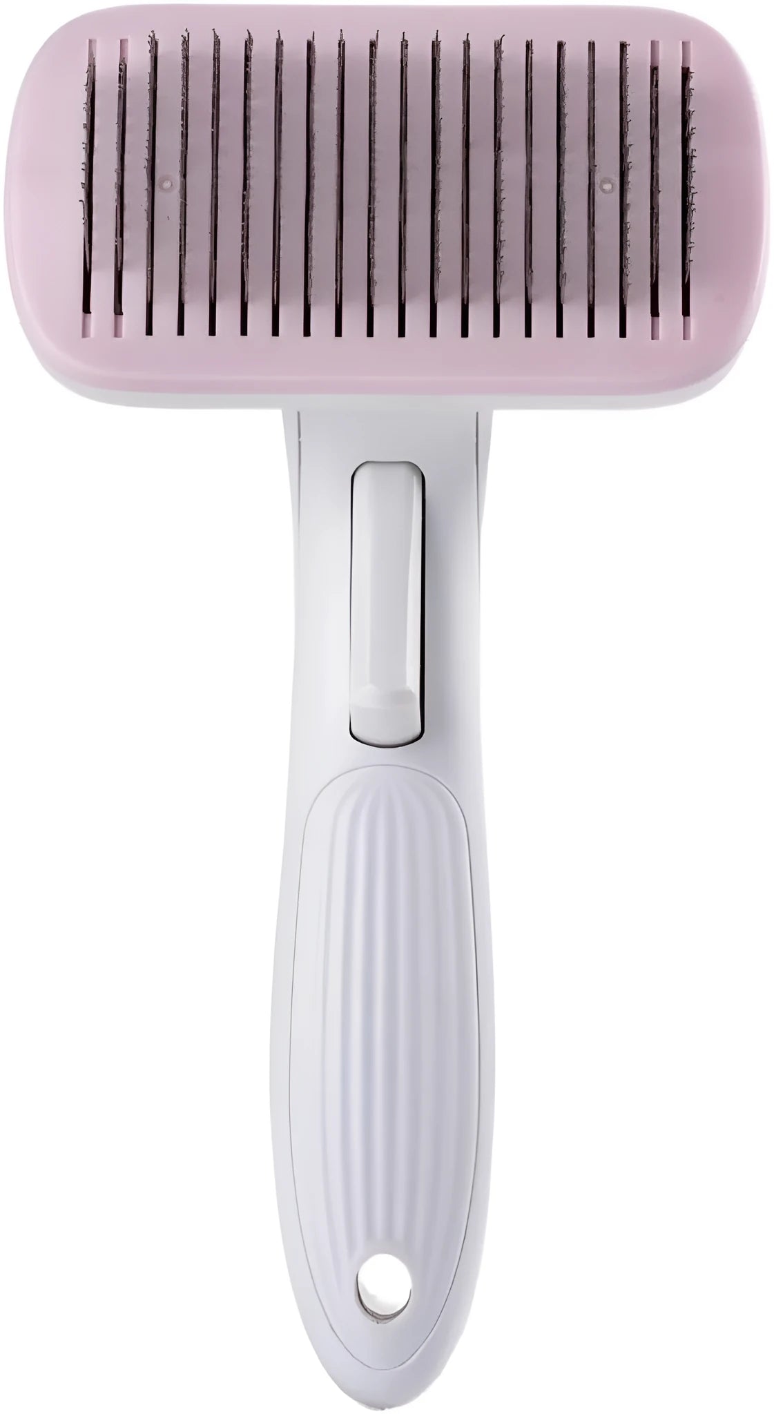 Automatic pet hair removal comb in blue, showing compact design and needle comb.