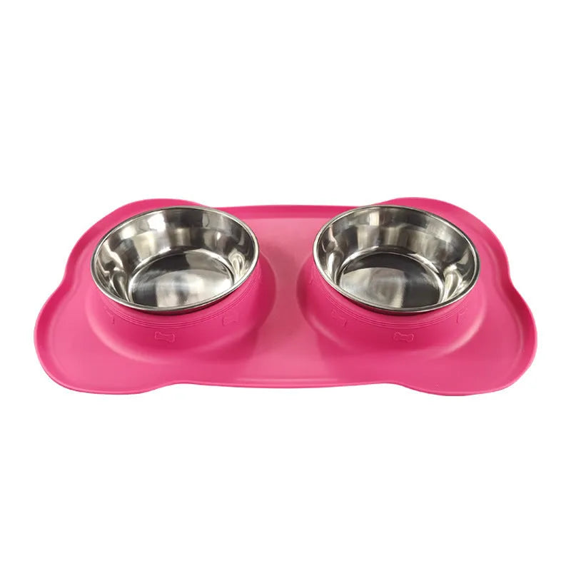 Large silicone double dog bowl with stainless steel base in choice of five colours