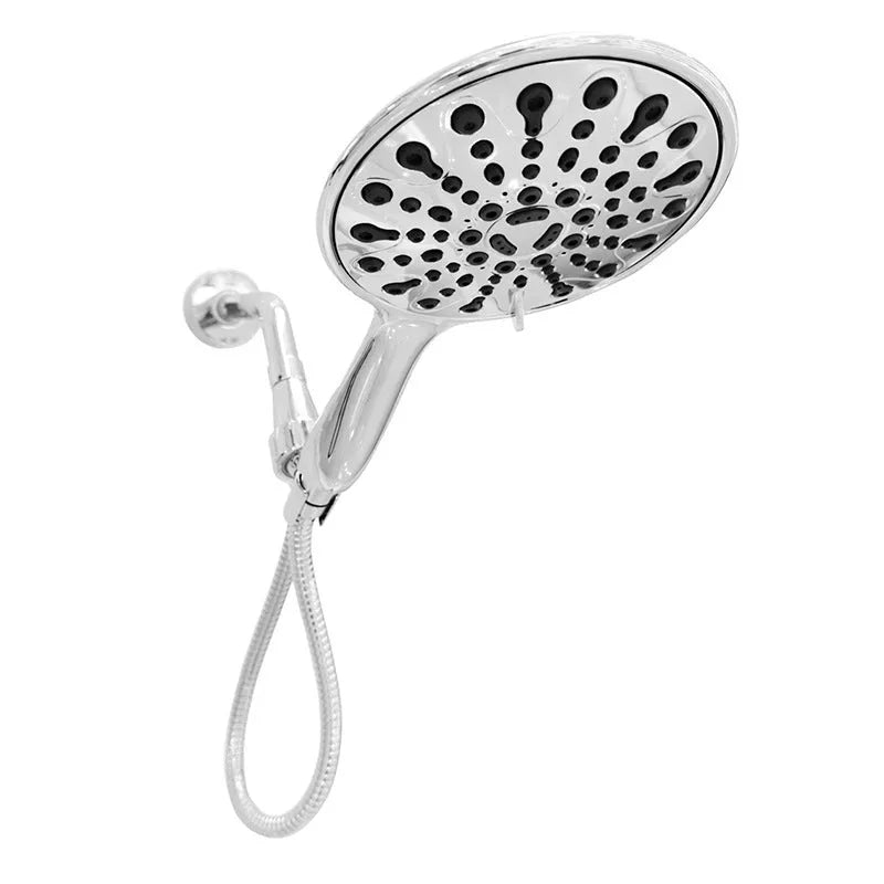 6-inch portable handheld shower with electroplated finish showing six spray function settings