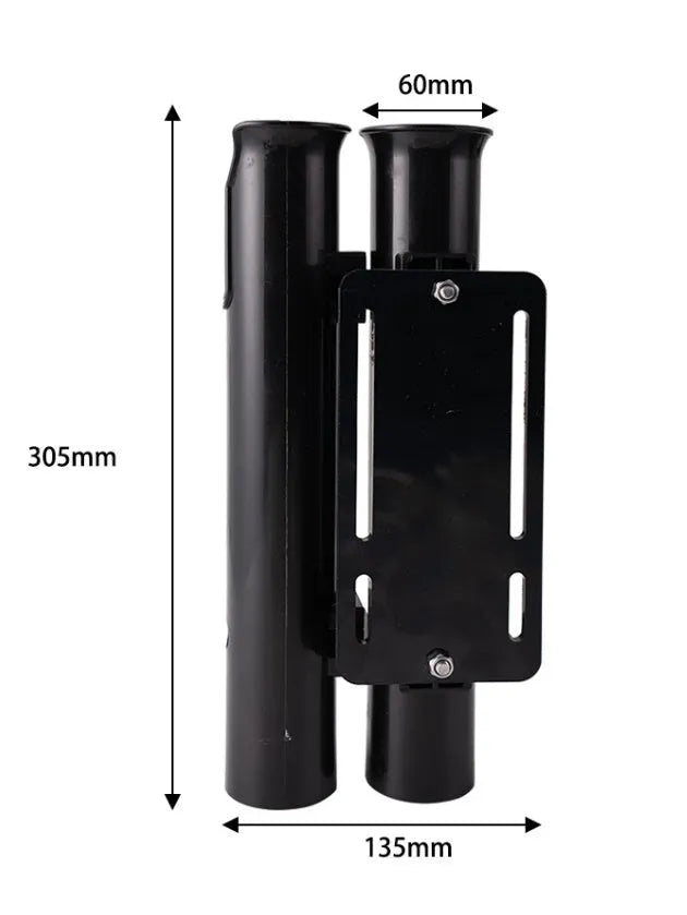 Plastic fishing rod rack with double-layer frame and pipe clamp for bicycle and motorcycle mounting