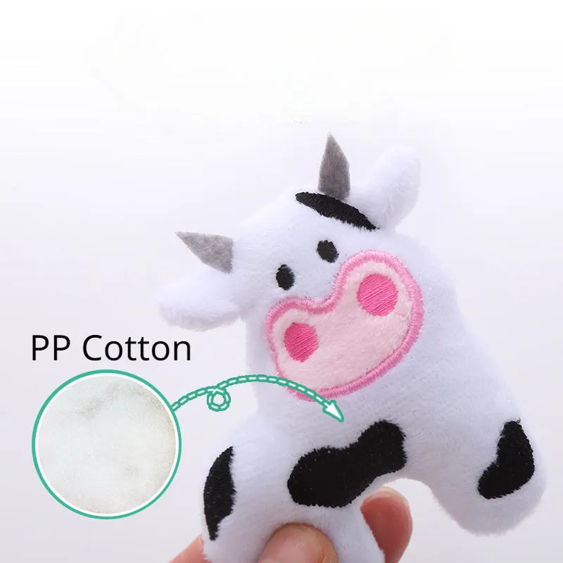 Cow shaped plush cat toy with catnip measuring approximately 20cm in length